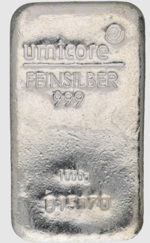 1000 Gramm Argor, Umicore, Metalor etc., Silberbarren, Rückläufer, gegossen